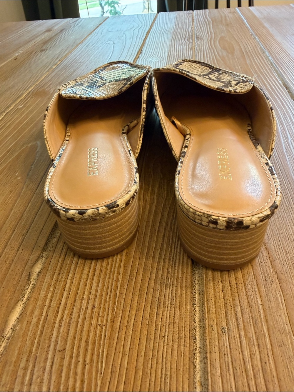 Express Women’s Snake-Print Pointed Slip-On Mules in Beige - Picture 3 of 5